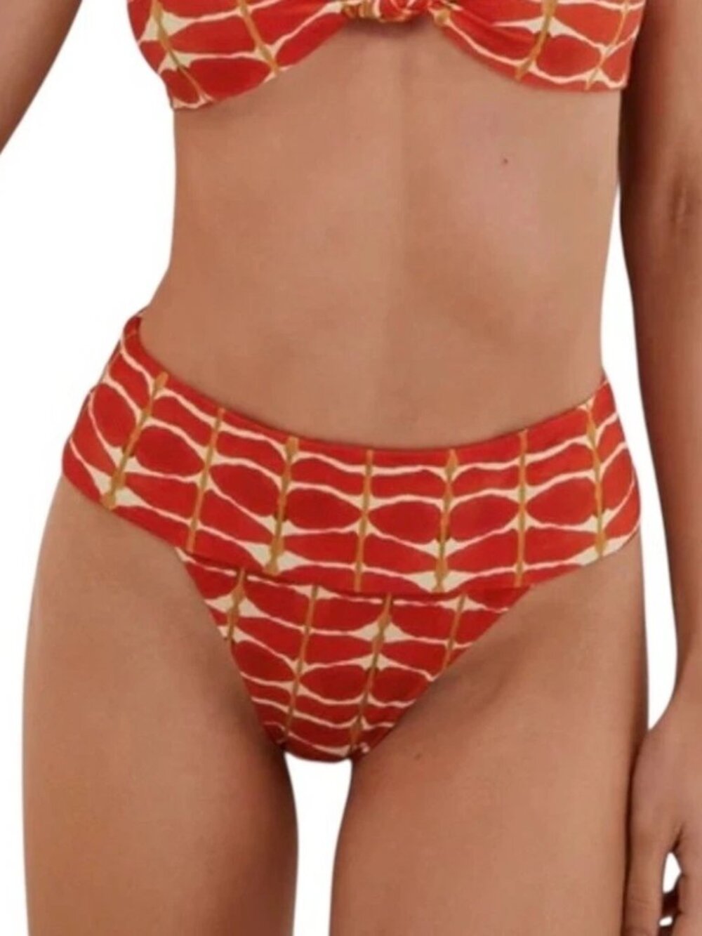 NWT Vix Paula Hermanny Agni Hanna Bottom Sz L Full Coverage Red White Gold